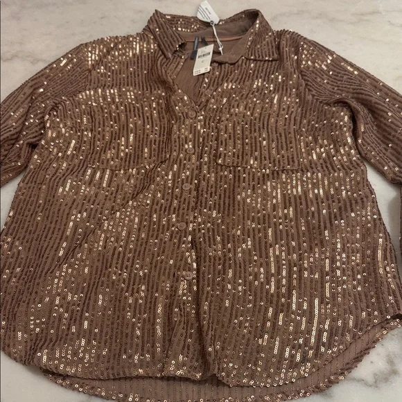 NWT Anthropologie Brown Sequin Blouse with attached lining - Picture 4 of 9